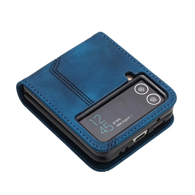 YX0030 Leather Cover for Samsung Galaxy Z Flip4 5G , Imprinted Pattern Slim Fit Protective Phone Case - Sapphire