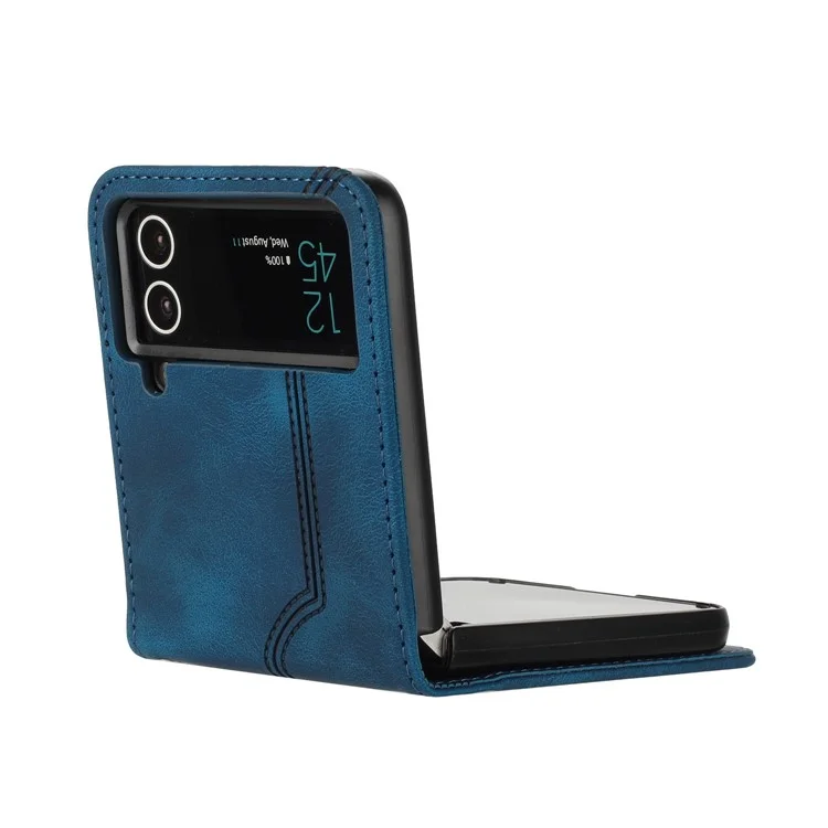 YX0030 Leather Cover for Samsung Galaxy Z Flip4 5G , Imprinted Pattern Slim Fit Protective Phone Case - Sapphire