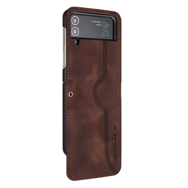 YX0030 Leather Cover for Samsung Galaxy Z Flip4 5G , Imprinted Pattern Slim Fit Protective Phone Case - Coffee