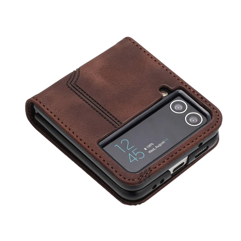 YX0030 Leather Cover for Samsung Galaxy Z Flip4 5G , Imprinted Pattern Slim Fit Protective Phone Case - Coffee