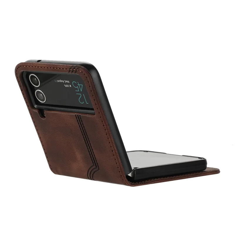 YX0030 Leather Cover for Samsung Galaxy Z Flip4 5G , Imprinted Pattern Slim Fit Protective Phone Case - Coffee