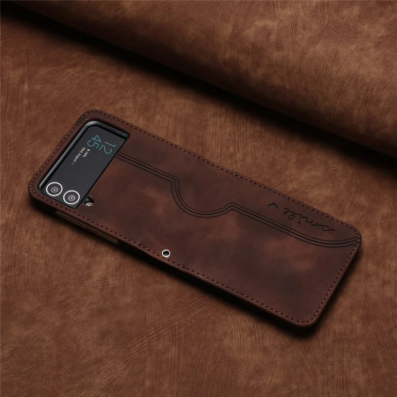 YX0030 Leather Cover for Samsung Galaxy Z Flip4 5G , Imprinted Pattern Slim Fit Protective Phone Case - Coffee
