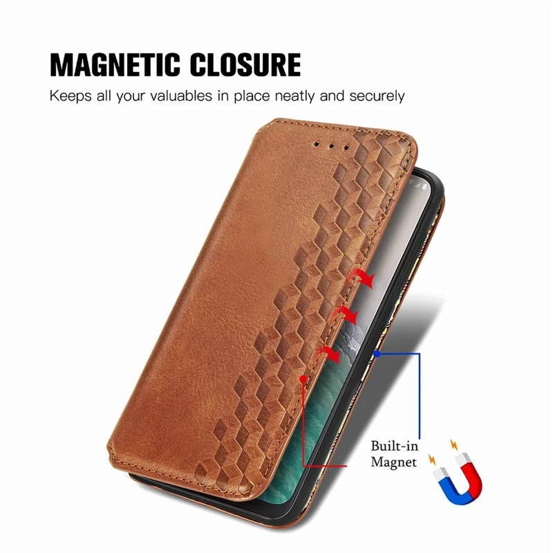 For Nokia C32 PU Leather Case Rhombus Imprint Wallet Stand Phone Cover - Brown