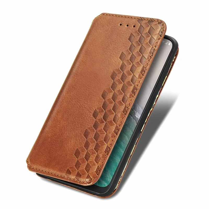 For Nokia C32 PU Leather Case Rhombus Imprint Wallet Stand Phone Cover - Brown