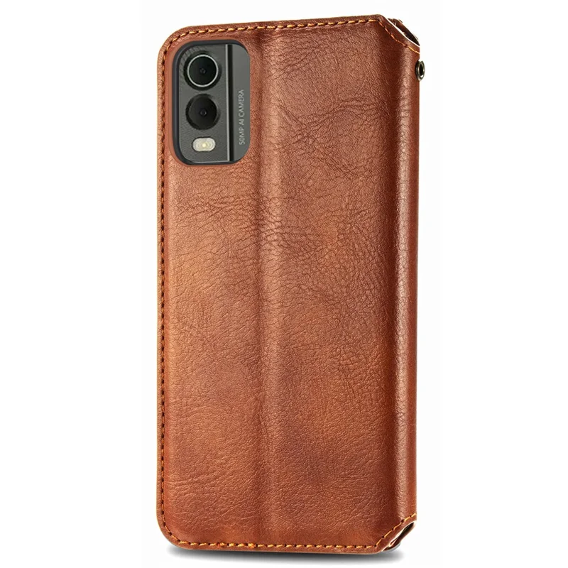 For Nokia C32 PU Leather Case Rhombus Imprint Wallet Stand Phone Cover - Brown