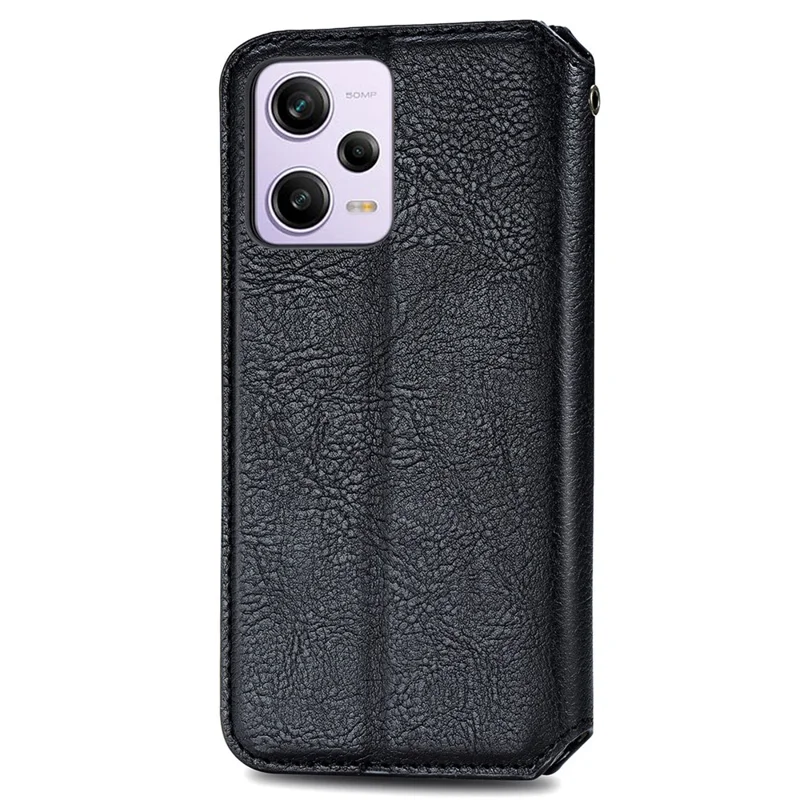 For Xiaomi Redmi Note 12 Pro 5G / Note 12 Pro Speed 5G / Poco X5 Pro 5G Cell Phone Cover Rhombus Imprint Leather Wallet Stand Case -Black