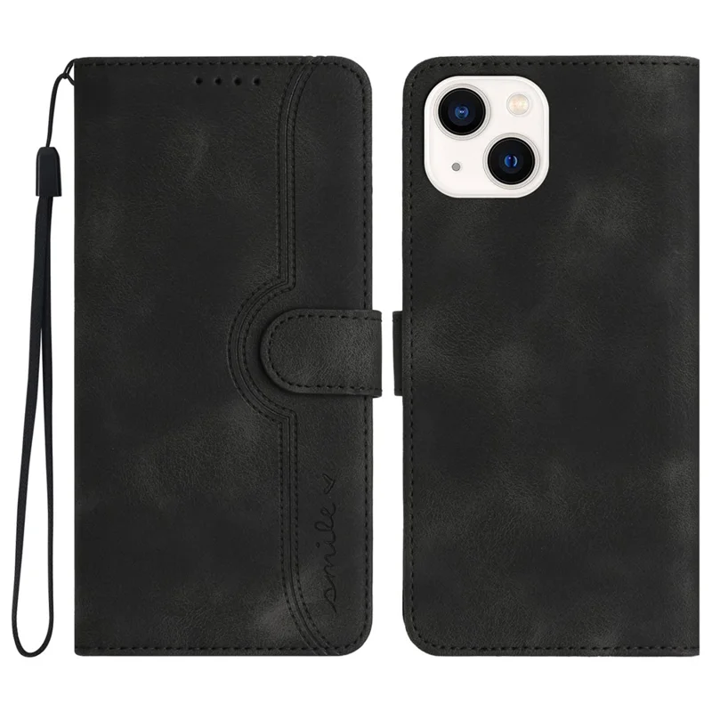 YX003 For iPhone 13 / 14 Cell Phone Case Imprinted Pattern PU Leather Stand Multifunction Wallet Flip Cover - Black