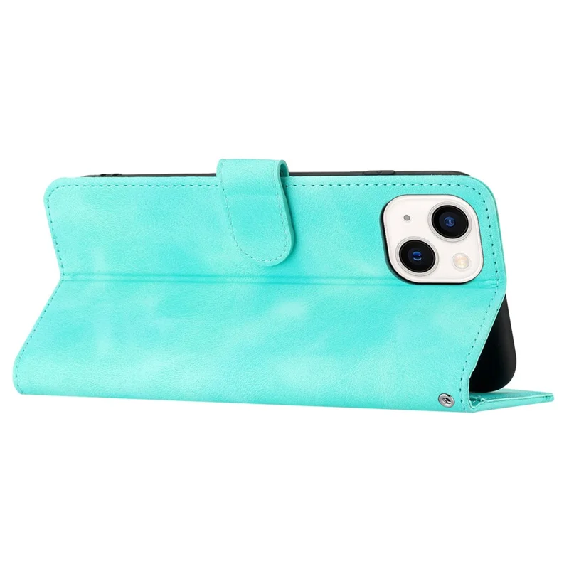 YX003 For iPhone 13 / 14 Cell Phone Case Imprinted Pattern PU Leather Stand Multifunction Wallet Flip Cover - Baby Blue