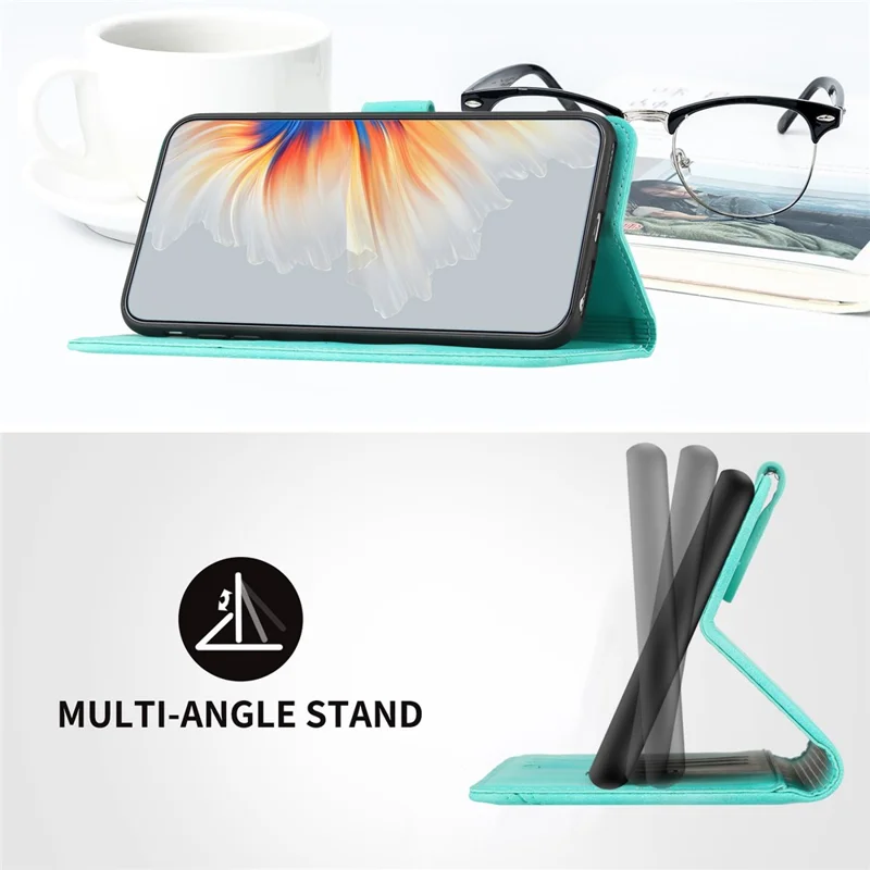 YX003 For iPhone 13 / 14 Cell Phone Case Imprinted Pattern PU Leather Stand Multifunction Wallet Flip Cover - Baby Blue