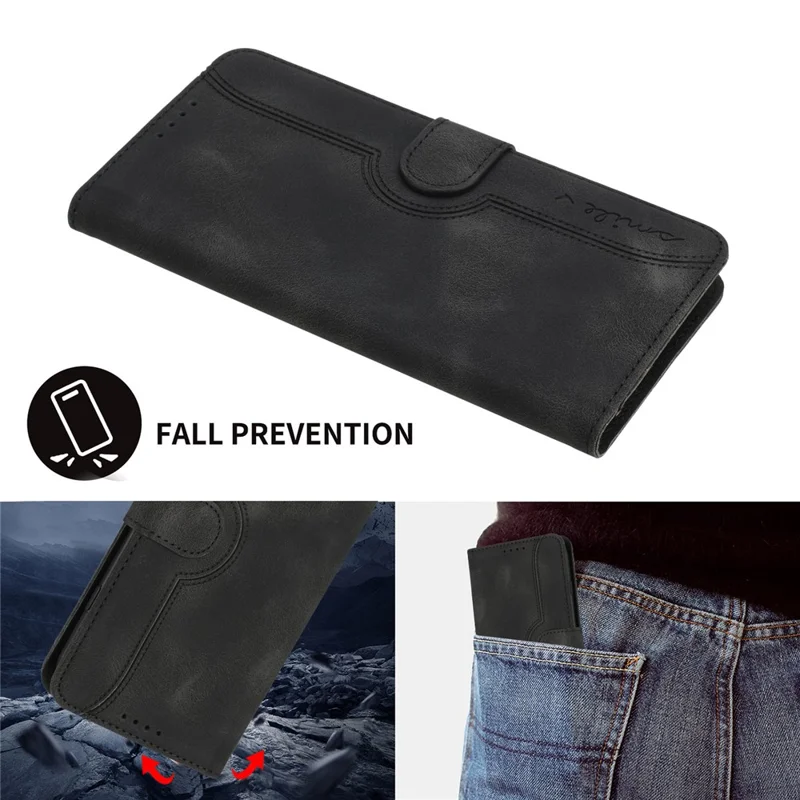 YX003 For iPhone 14 Pro Imprinted Leather Phone Cover Anti-drop Wallet Stand Case - Black