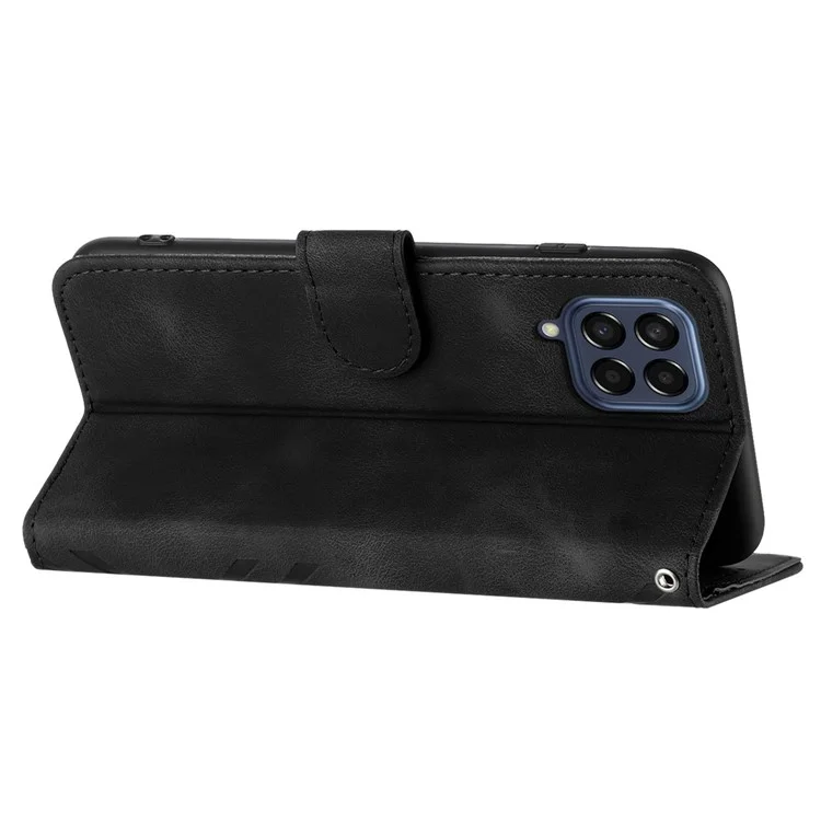 YX0040 For Samsung Galaxy M33 5G (Global Version) Wallet Phone Case Imprinted Pattern PU Leather Phone Stand Cover - Black