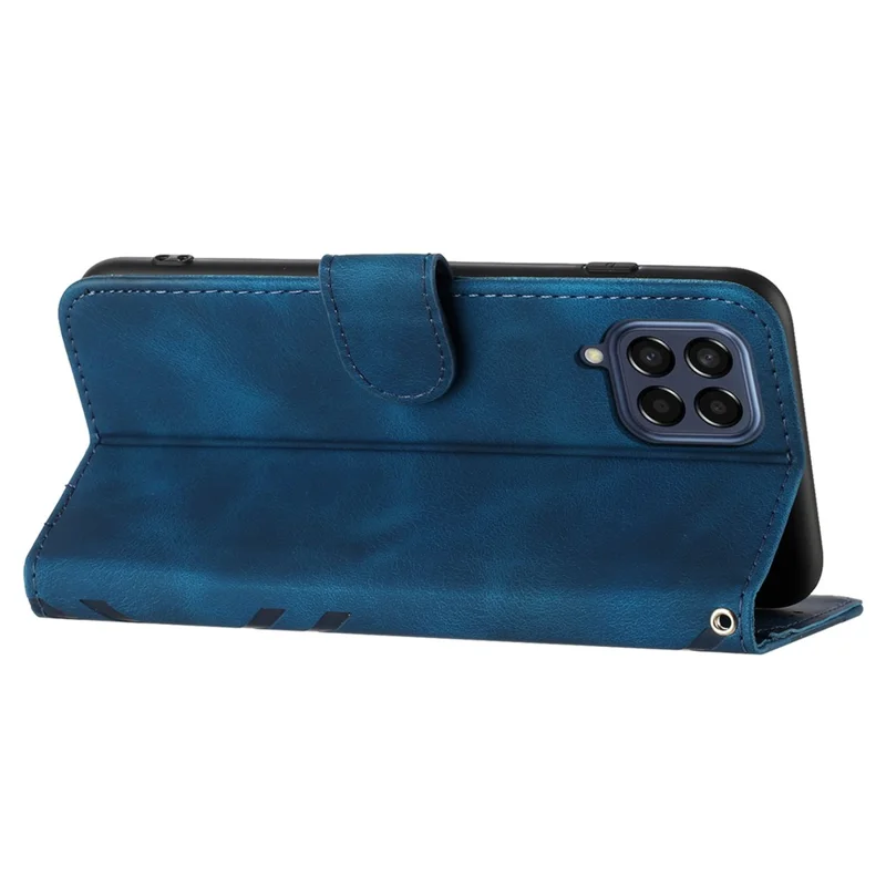 YX0040 For Samsung Galaxy M33 5G (Global Version) Wallet Phone Case Imprinted Pattern PU Leather Phone Stand Cover - Sapphire