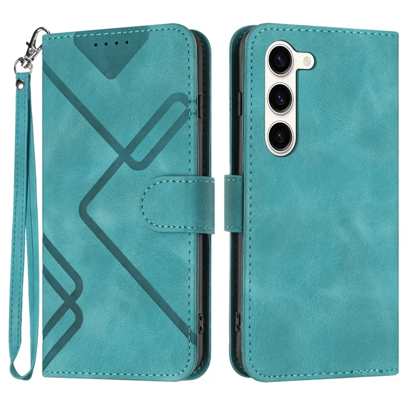YX0040 Pour Samsung Galaxy S23 Anti-Fingerprint Stand Cover Imprinted Pattern PU Leather Phone Case Wallet - Bleu Bébé