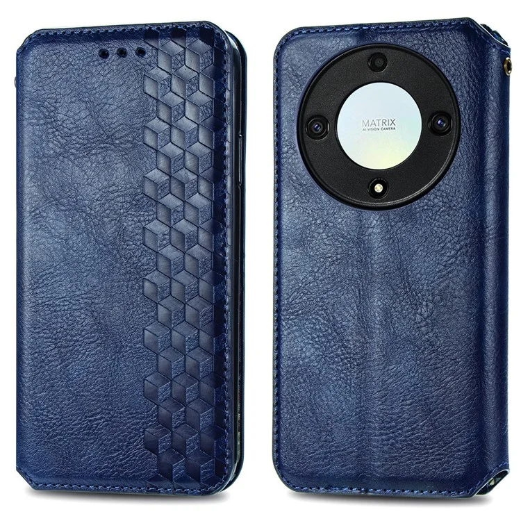 Para Honor X40 5G / X9a 5G / Magic5 Lite 5G Rhombus Imprint Capa de Couro à Prova de Choque - Azul