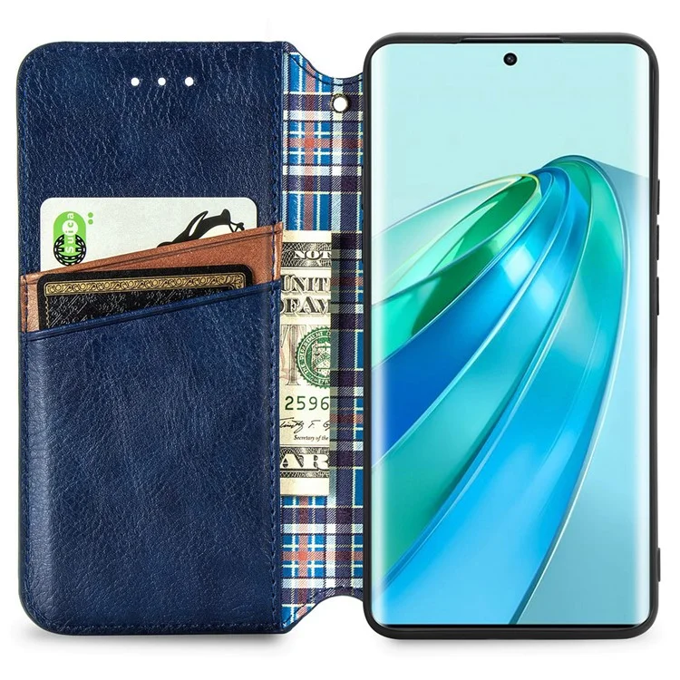 Para Honor X40 5G / X9a 5G / Magic5 Lite 5G Rhombus Imprint Capa de Couro à Prova de Choque - Azul
