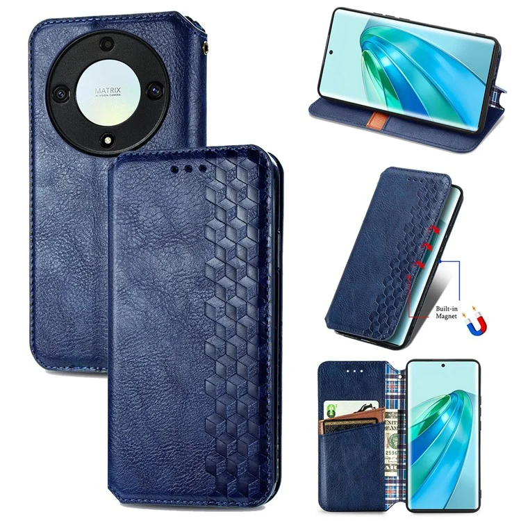 Para Honor X40 5G / X9a 5G / Magic5 Lite 5G Rhombus Imprint Capa de Couro à Prova de Choque - Azul