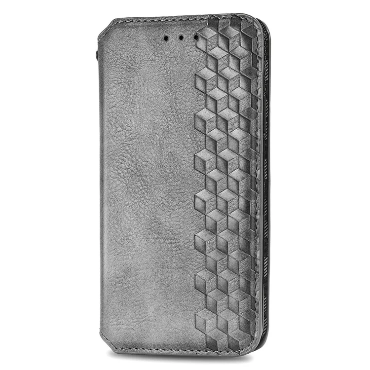 Funda de billetera de cuero con relieve romboide a prueba de golpes y con soporte giratorio para teléfono For Honor X8a 4G - Gris