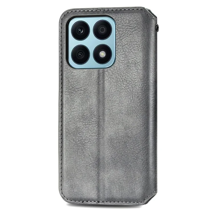 Funda de billetera de cuero con relieve romboide a prueba de golpes y con soporte giratorio para teléfono For Honor X8a 4G - Gris