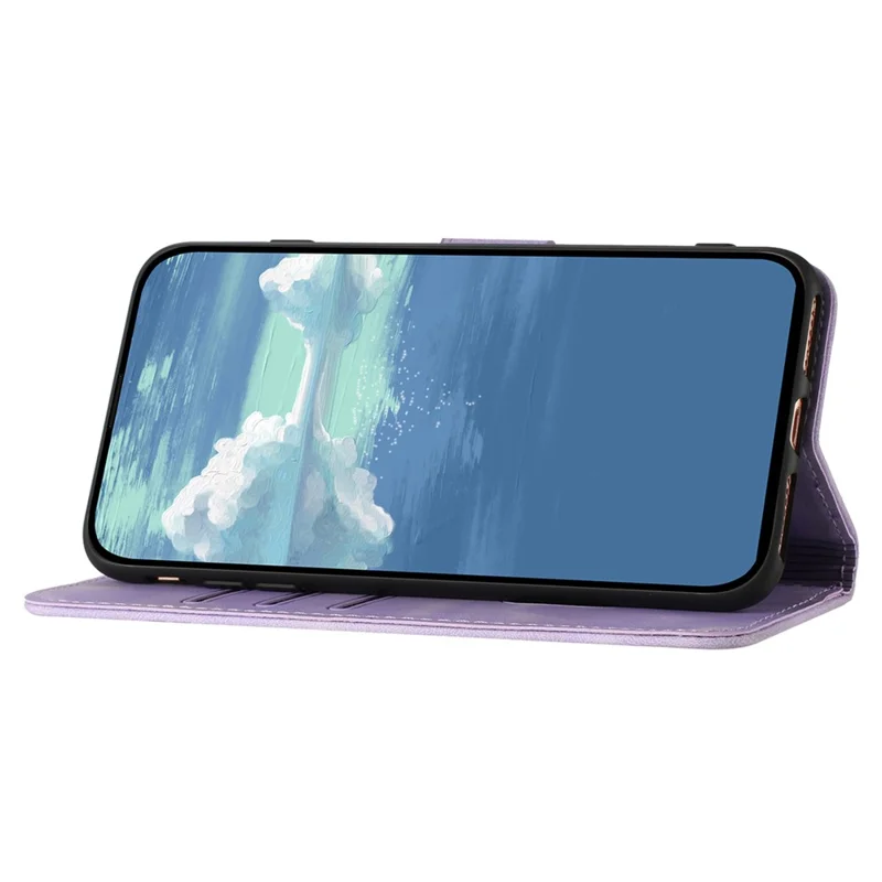 YX0040 For Samsung Galaxy A24 4G (162.1 x 77.6 x 8.3mm) Shockproof Wallet Phone Case Imprinted Pattern PU Leather Stand Cover - Light Purple