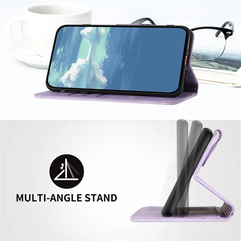 YX0040 Para Samsung Galaxy A13 4G Imprinted Phone Wallet Case PU Leather Foldable Stand Cover - Light Purple