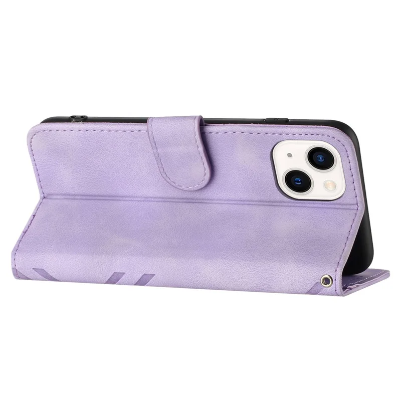 YX0040 For iPhone 13 mini 5.4 inch Stylish Imprinted Phone Case PU Leather Wallet Stand Cover - Light Purple