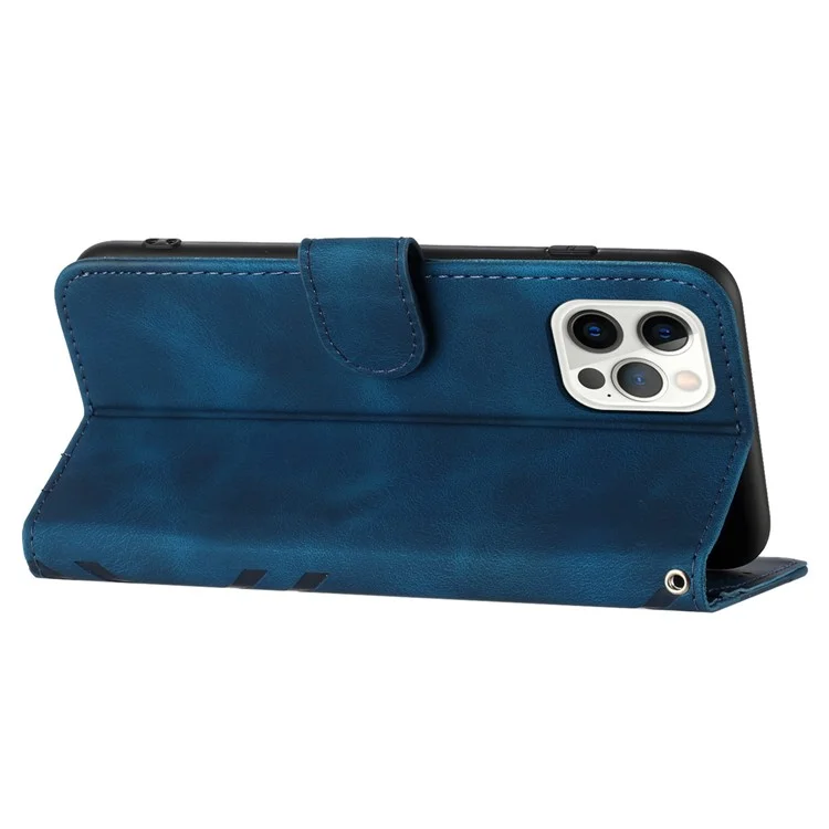YX0040 Para iPhone 13 Pro Max 6.7 polegadas Imprinted Flip Stand Shell Carteira de Couro PU Caso de Telefone - Safira