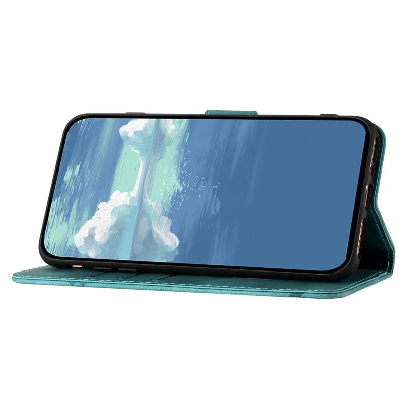 YX0040 For iPhone 14 Pro Max Leather Wallet Phone Case Imprinted Stand Protective Cover - Baby Blue