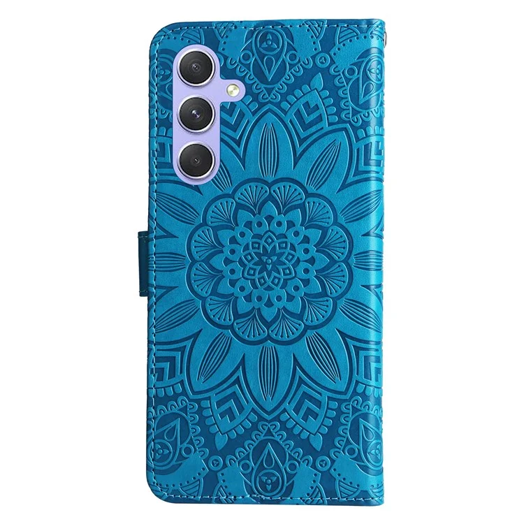 Для Samsung Galaxy M54 5G / F54 5G ПУ-кожаный флип-чехол для телефона с принтом подсолнуха, подставка, бумажник - синий