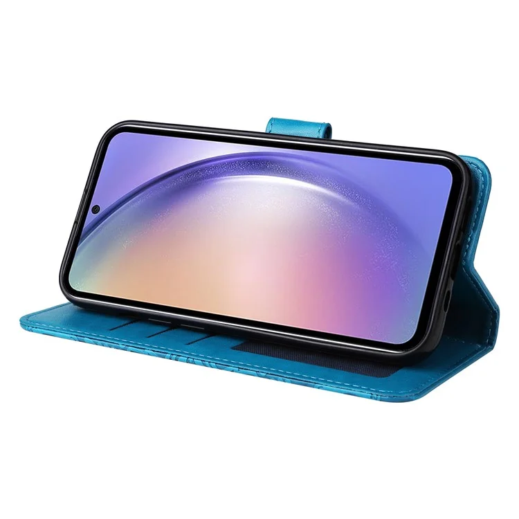 Для Samsung Galaxy M54 5G / F54 5G ПУ-кожаный флип-чехол для телефона с принтом подсолнуха, подставка, бумажник - синий