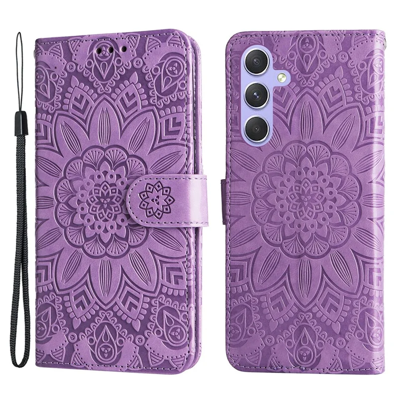 Pour Samsung Galaxy M54 5G / F54 5G Étui de téléphone portable en cuir PU à rabat avec motif tournesol, support et porte-monnaie - Violet