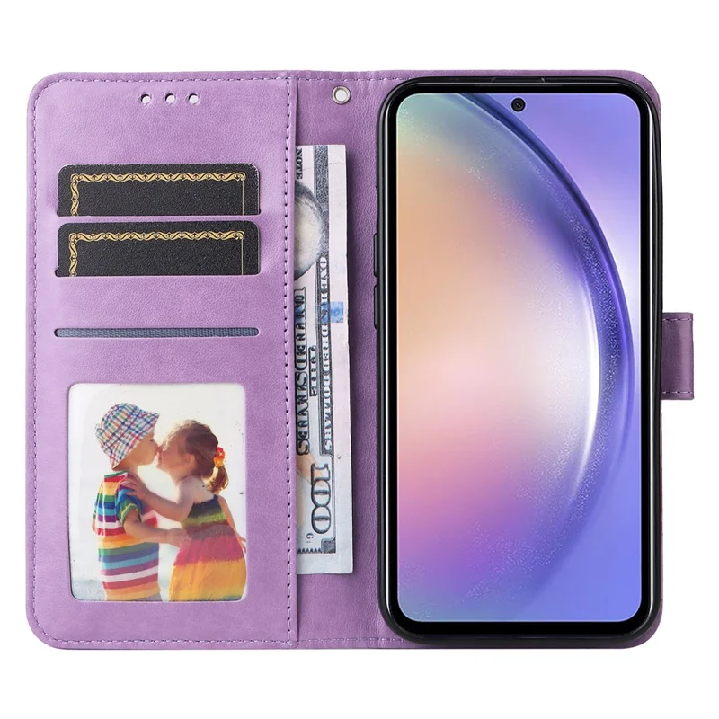 Pour Samsung Galaxy M54 5G / F54 5G Étui de téléphone portable en cuir PU à rabat avec motif tournesol, support et porte-monnaie - Violet
