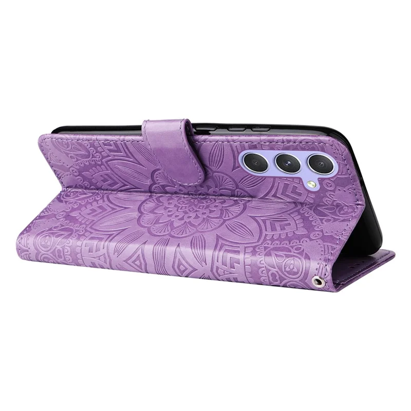 Pour Samsung Galaxy M54 5G / F54 5G Étui de téléphone portable en cuir PU à rabat avec motif tournesol, support et porte-monnaie - Violet