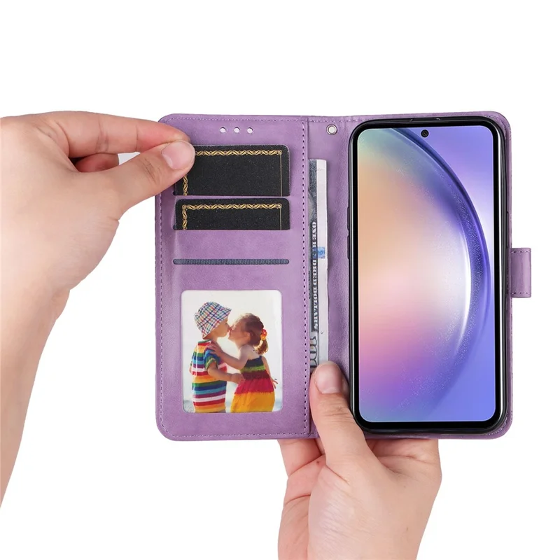 Pour Samsung Galaxy M54 5G / F54 5G Étui de téléphone portable en cuir PU à rabat avec motif tournesol, support et porte-monnaie - Violet