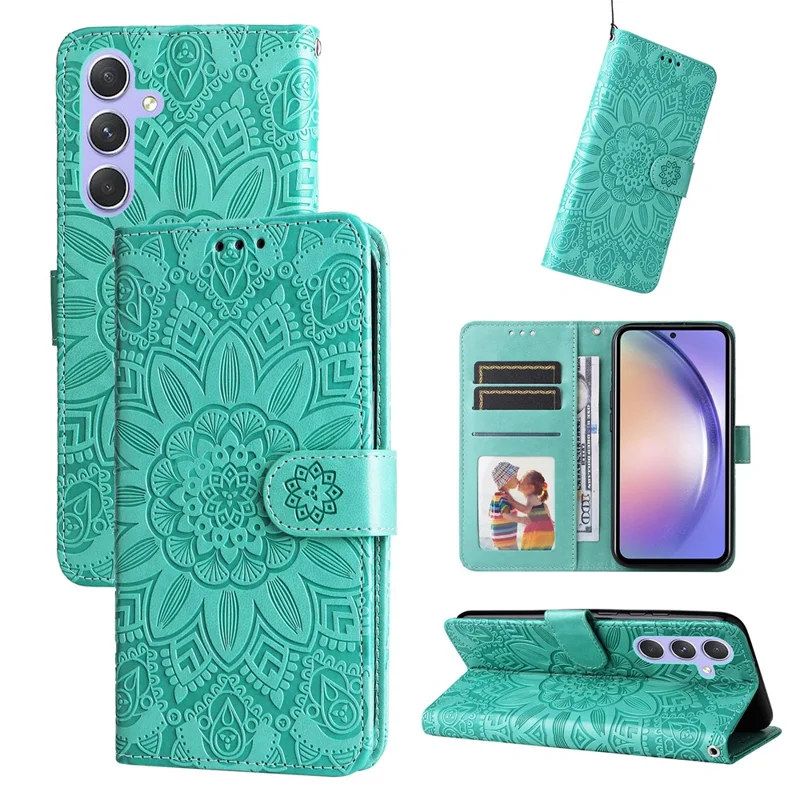 Para Samsung Galaxy M54 5G / F54 5G Funda de Teléfono con Tapa de Cuero PU con Girasol Impreso Cartera de Pie - Verde