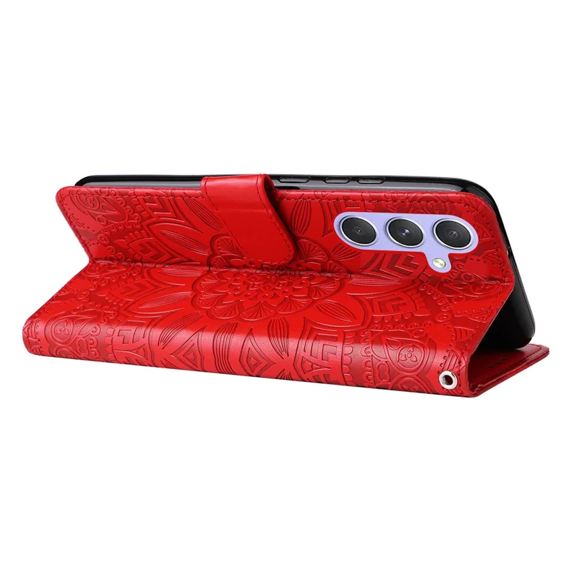 Per Samsung Galaxy M54 5G / F54 5G Custodia Flip in Pelle PU con Motivo a Girasole, Supporto Portatile e Portafoglio - Rosso