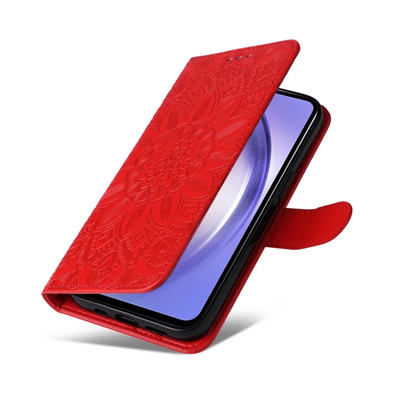 Per Samsung Galaxy M54 5G / F54 5G Custodia Flip in Pelle PU con Motivo a Girasole, Supporto Portatile e Portafoglio - Rosso