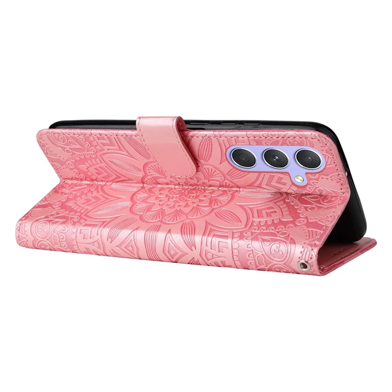 For Samsung Galaxy M54 5G / F54 5G PU Leather Flip Phone Case Sunflower Imprinted Stand Wallet Cover - Pink