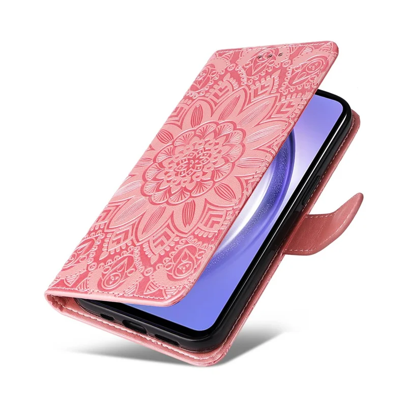 For Samsung Galaxy M54 5G / F54 5G PU Leather Flip Phone Case Sunflower Imprinted Stand Wallet Cover - Pink