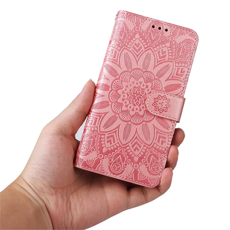 For Samsung Galaxy M54 5G / F54 5G PU Leather Flip Phone Case Sunflower Imprinted Stand Wallet Cover - Pink