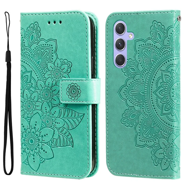 Для Samsung Galaxy M54 5G / F54 5G Цветочный тиснёный кожаный бумажник, чехол-книжка с подставкой, защитный чехол для телефона - зелёный