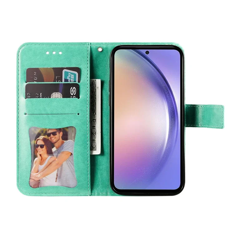 Для Samsung Galaxy M54 5G / F54 5G Цветочный тиснёный кожаный бумажник, чехол-книжка с подставкой, защитный чехол для телефона - зелёный