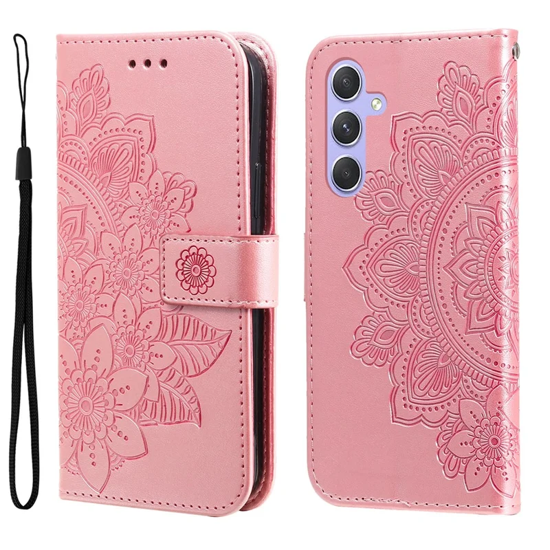 For Samsung Galaxy M54 5G / F54 5G Case Floral Pattern PU Leather Wallet Stand Phone Cover - Pink