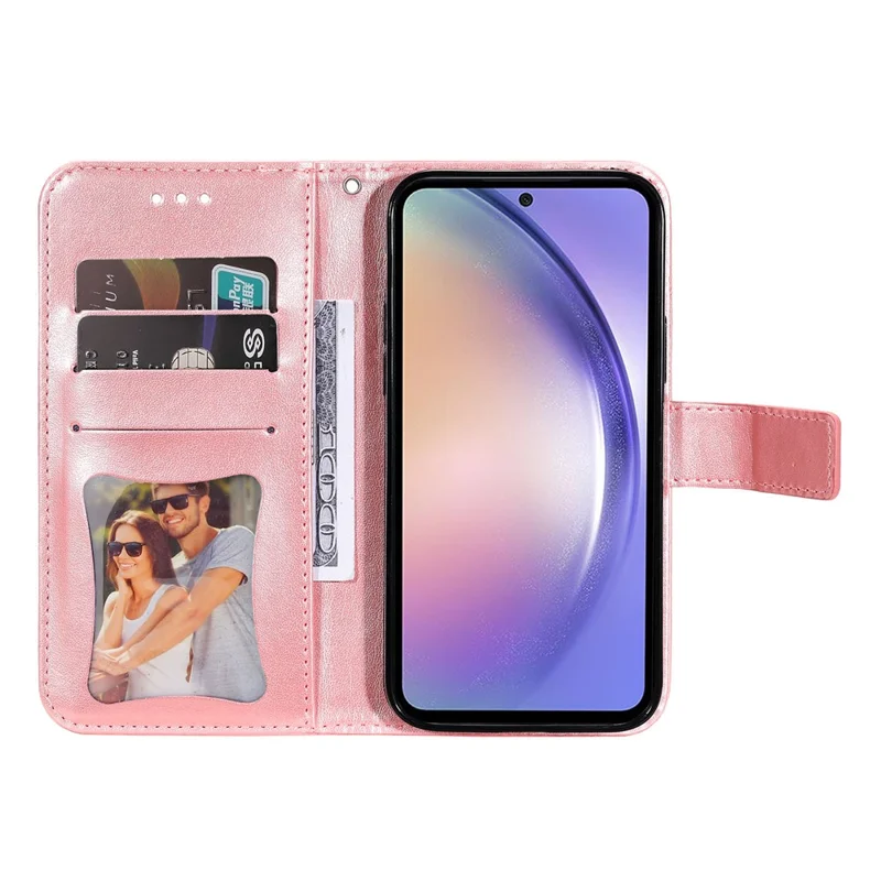 For Samsung Galaxy M54 5G / F54 5G Case Floral Pattern PU Leather Wallet Stand Phone Cover - Pink