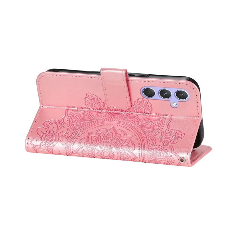 For Samsung Galaxy M54 5G / F54 5G Case Floral Pattern PU Leather Wallet Stand Phone Cover - Pink