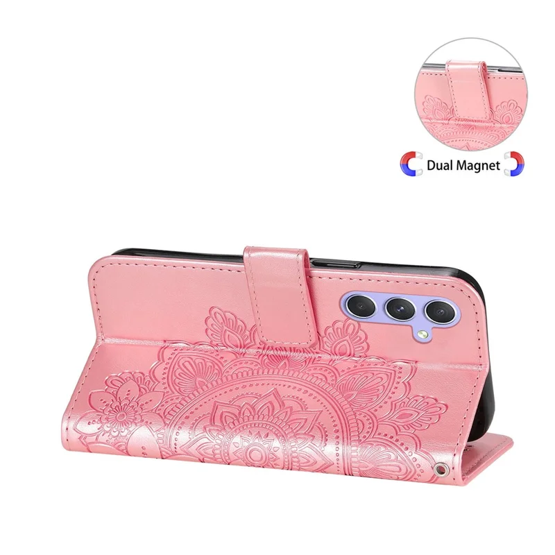 For Samsung Galaxy M54 5G / F54 5G Case Floral Pattern PU Leather Wallet Stand Phone Cover - Pink