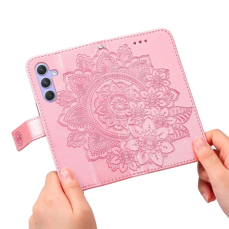 For Samsung Galaxy M54 5G / F54 5G Case Floral Pattern PU Leather Wallet Stand Phone Cover - Pink