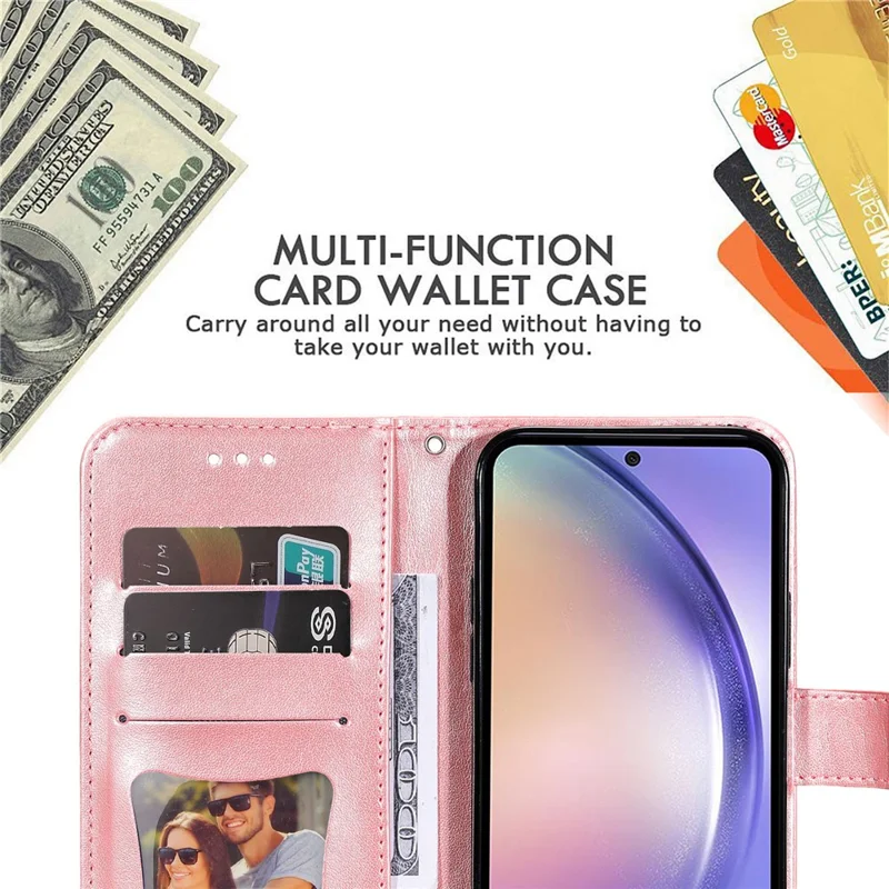 For Samsung Galaxy M54 5G / F54 5G Case Floral Pattern PU Leather Wallet Stand Phone Cover - Pink
