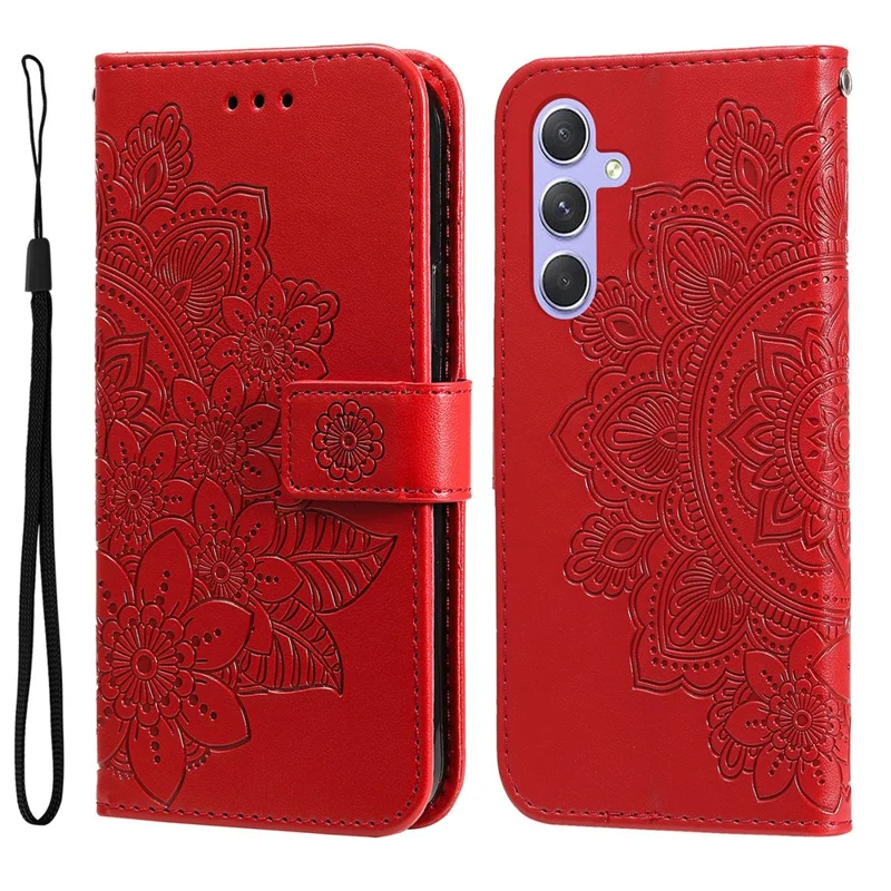 For Samsung Galaxy M54 5G / F54 5G Case Floral Pattern PU Leather Wallet Stand Phone Cover - Red