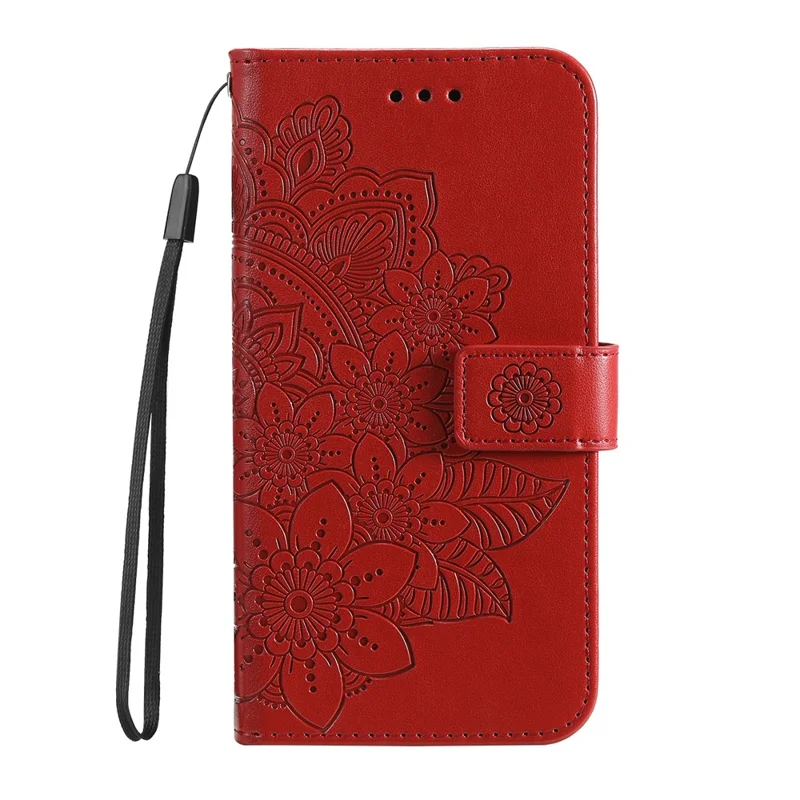For Samsung Galaxy M54 5G / F54 5G Case Floral Pattern PU Leather Wallet Stand Phone Cover - Red