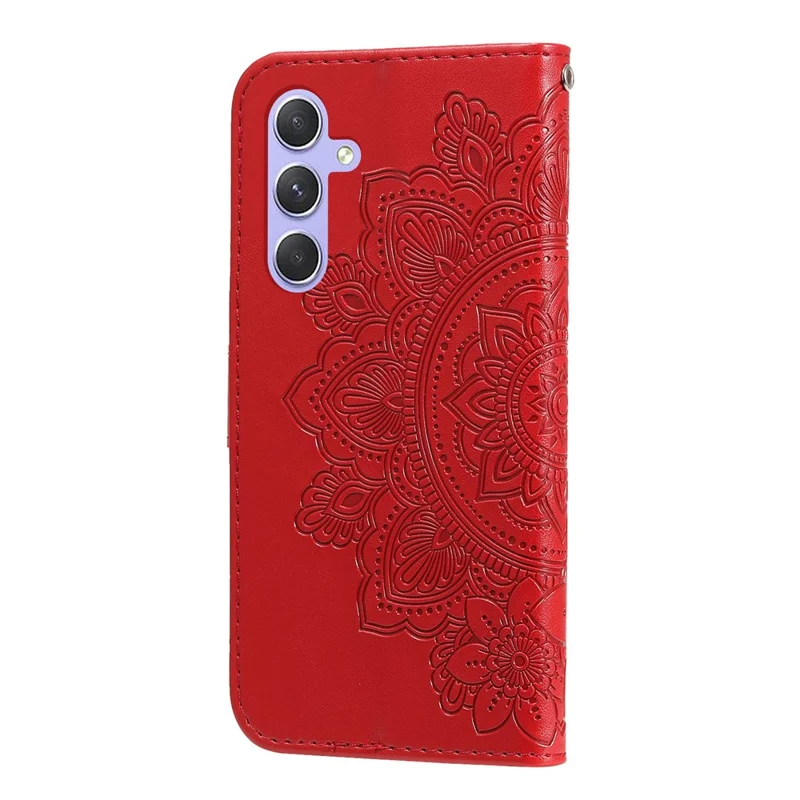 For Samsung Galaxy M54 5G / F54 5G Case Floral Pattern PU Leather Wallet Stand Phone Cover - Red